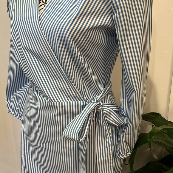 🌸Host pick-NWT J. Crew wrap striped dress light blue white lined 2 small medium - Picture 2 of 7